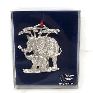 Lindsay Claire Fine Pewter Elephant & Babe Ornament